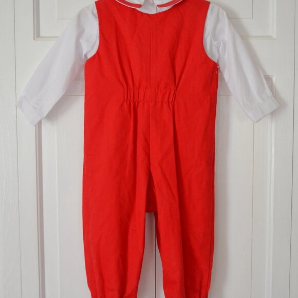 NWT Boys' Red & White Gingham Reversible Christmas Longall Outfit Size 24 - Picture 12 of 13